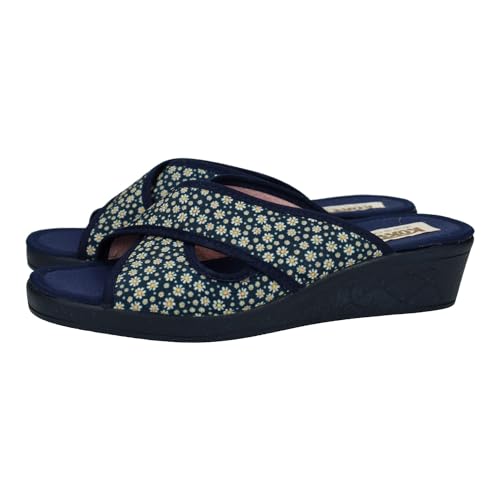 KOKIS 43301 Keil-Chinelas für Mädchen, mit Keilabsatz, für Zuhause, Marineblau mit Blumen, hergestellt in Spanien, Marineblau, 36 EU von KOKI'S