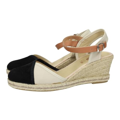 KOKIS 45860 Sandalen aus Wildleder für Mädchen, Schwarz und Perle, vielseitiges Design, Keilabsatz und geschlossene Zehenpartie, hergestellt in Spanien für Damen, Espadrilles, Schwarz , 39 EU von KOKI'S