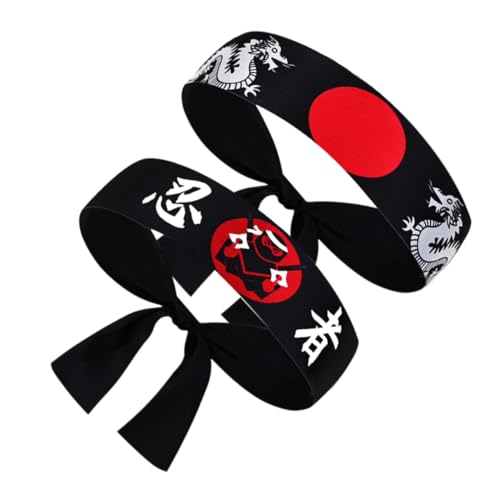 KOMBIUDA 2 Stück Japanisches Ninja Kopftuch Stirnband Sushi Koch Breites Stirnband Sport Stirnband Japanisches Sushi Stirnband Koch Stirnband Japanisches Stirnband von KOMBIUDA