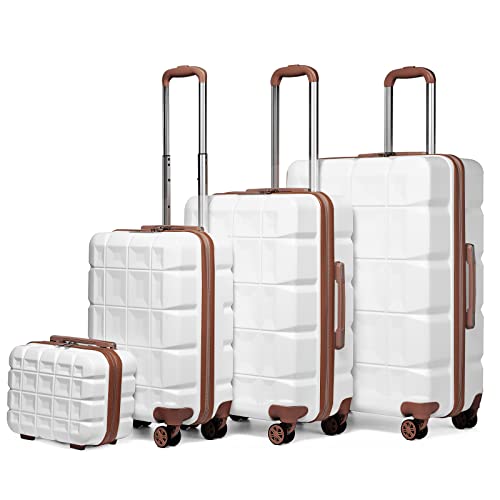 Kono Kofferset 4 Teilig Gepäck-Sets Hartschalenkoffer Reisekoffer Set Zwillingsrollen ABS Koffer Trolleys mit TSA Schloss 4 Rollen Kofferset mit Beautycase-M-L-XL-Set (4tlg. Kofferset, Weiß) von KONO