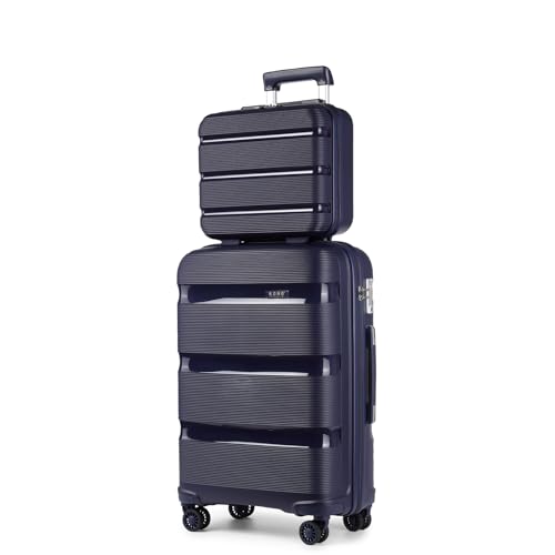 KONO Reisekoffer Handgepäck Koffer Trolley mit Kosmetikkoffer Beautycase Gepäck-Sets, Kleiner Koffer mit Rollen and TSA Schloss (Handgepäck mit Kosmetikkoffer, Dunkelblau) von KONO