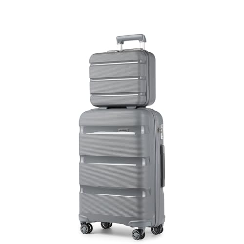 KONO Reisekoffer Handgepäck Koffer Trolley mit Kosmetikkoffer Beautycase Gepäck-Sets, Kleiner Koffer mit Rollen and TSA Schloss (Handgepäck mit Kosmetikkoffer, Grau) von KONO