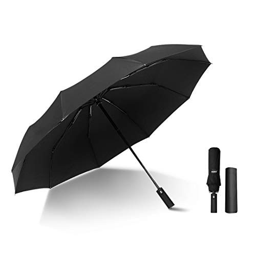 Kono Regenschirm Sturmfest Automatik Taschenschirm Schirm für Herren Damen, Schwarz Umbrella Windproof von KONO