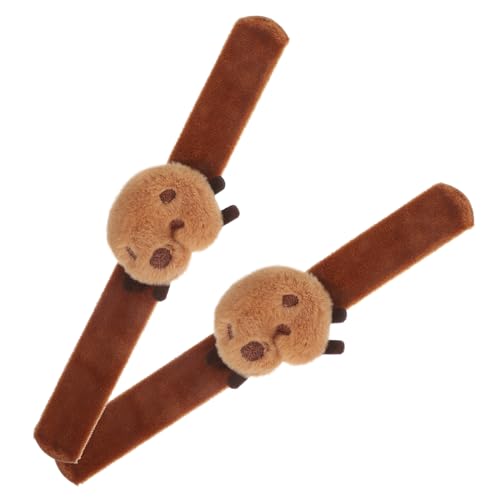 KONTONTY 2st Capybara-armband Slap-armband Mit Tiermotiv Tier-schlagringe Plüsch-capybara-schlagarmband Geschmeidiges Plüscharmband Süß Animal-slap-armbänder Mädchen Metall Kind Kappy von KONTONTY