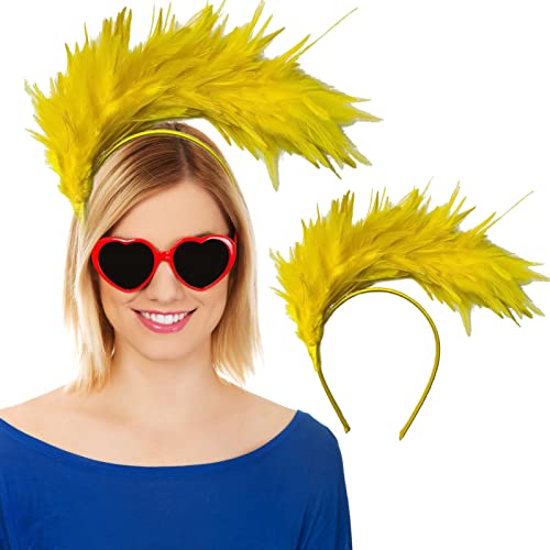 Gay Pride Accessories Women, Rainbow Feather Headband Halloween Christmas Party Carnival Headdress Headpiece, Vintage Hair Accessories Fancy Dress Costume Accessories for Adult (Yellow) von KOOMAL