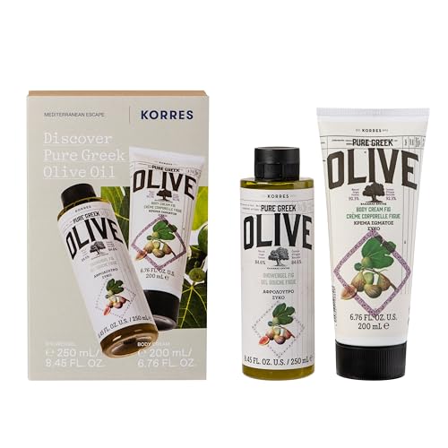 KORRES OLIVE & FIG Körperpflege Set, Vorteilsset für Frauen und Männer aus Duschgel 250 ml und Bodymilk 200 ml, fruchtiger Olive Feige Duft, vegan von KORRES