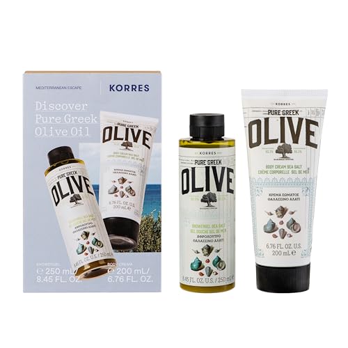 KORRES OLIVE & SEA SALT Körperpflege Set, Vorteilsset für Frauen und Männer aus Duschgel 250 ml und Bodymilk 200 ml, Olive Meersalz Duft, vegan von KORRES