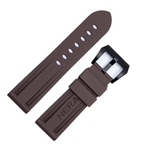 KOSSMA Fluorkautschuk 22 mm 24 mm Uhrenarmband Silikon Uhrenarmband für Panerai Uhrenarmband (Farbe: braune schwarze Schnalle, Größe: 22 mm) von KOSSMA