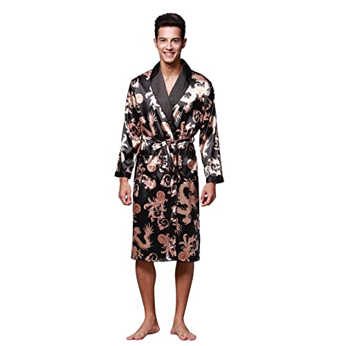 KOUYA Nacht Robe Satin Kimono Morgenmantel Herren Kimono Robe Lang Ärmel Bademantel Schlafanzug Nachtwäsche Satin Nachthemd von KOUYA