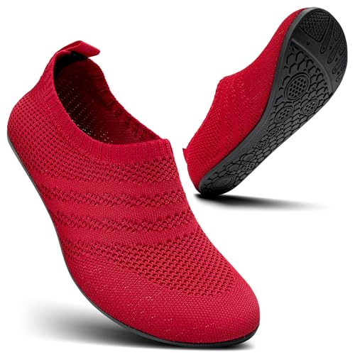 KOWAYI Hausschuhe Herren Damen Barfuss hausschuhe Geschlossen Slip on Hüttenschuhe Bequem Rutschfeste Slippers Unisex-HONGSE-44XIN KOWAYI Hausschuhe Herren Damen Barfuss hausschuhe Geschlossen Slip on Hüttenschuhe Bequem Rutschfeste Slippers Unisex-HONGSE-44XIN von KOWAYI