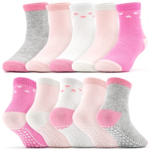 KOWAYI Kinder Stoppersocken Socken Baby 5-10 Pack Mädchen Jungen ABS Söckchen Antirutschsocken Bunt Neugeborene Socks Babysocken Rosa 10P 2-4T von KOWAYI