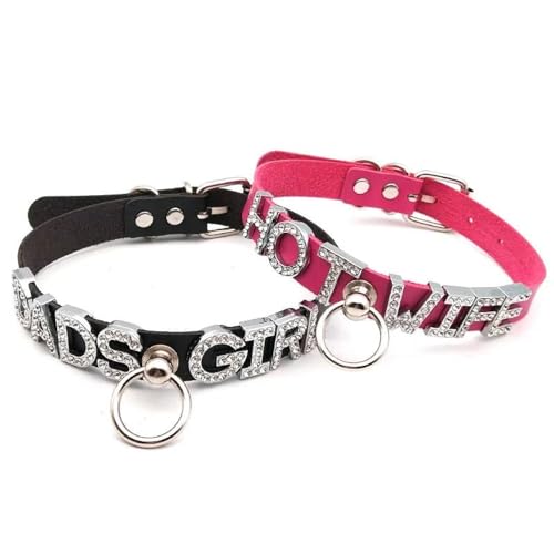 Diy Namens-Halsband – Individuelle Namens-Leder-Haken-Halskette Für Frauen, Strass-Buchstaben-Halskette, Personalisierte Punk-Leder-Halskette Mit Beliebigem Buchstaben-Schmuck, Schwarz, Verstellbar von KQISAN