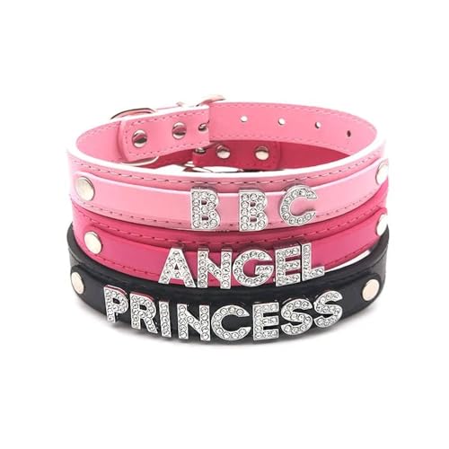 Mode Personalisierter Name Lederhalsband Für Frauen - Sexy Strass Buchstaben Diy Halskette Punk Rock Gothic Benutzerdefinierte Buchstaben Kragen Halsketten Cosplay Schmuck,Schwarz,L(34,45Cm) von KQISAN