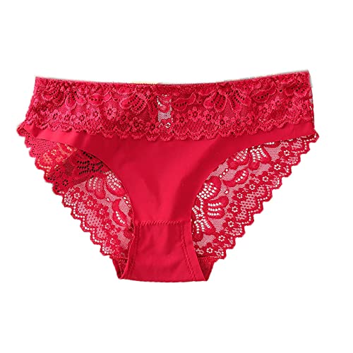 KQISANGM Sexy T-Tanga Für Damen – Spitzen-Slip Für Damen, Sexy, Nahtlose Unterwäsche, Höschen, Weiche, Transparente Hohlhöschen, Damen-Hipster-Dessous, Multipack, Rot, L (50, 60 Kg) von KQISANGM