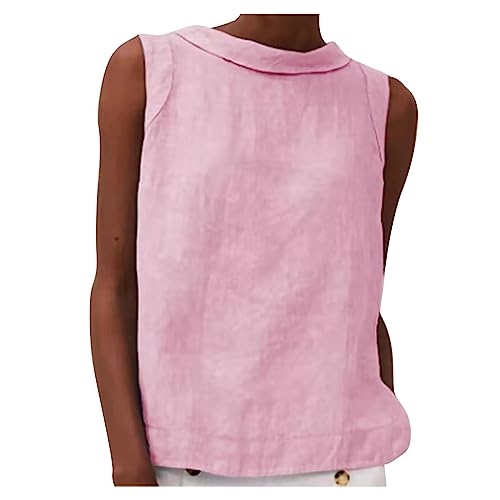 Baumwoll-Leinen-Oberteil für Damen, ärmellos, Basic-Sommer-Tank-Top, lässiger Rundhalsausschnitt, lockere Passform, bequemes T-Shirt Damen-Tanktop aus Leinen, einfarbig, großer fallender Kragen Baumwoll-Leinen-Oberteil für Damen, ärmellos, Basic-Sommer-Tank-Top, lässiger Rundhalsausschnitt, lockere Passform, bequemes T-Shirt Damen-Tanktop aus Leinen, einfarbig, großer fallender Kragen von KQIVAM