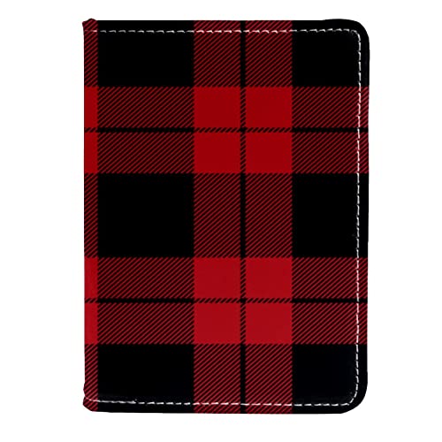 KQNZT Impfpasshülle Kartenetui Lederschutzhülle Reisebrieftasche,Buffalo Plaid Tartan Check Rot Schwarz Vintage von KQNZT