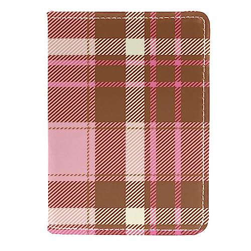 KQNZT Passhülle, Passhülle Kartenfächer, niedliche Passhülle für Damen Herren,Braun HellrosaVintage Tartan Plaid Check von KQNZT