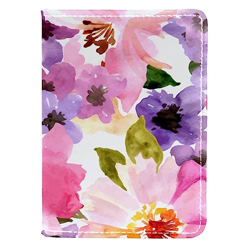 KQNZT Reisepasshülle Brieftasche PU-Leder Kartenetui Reisezubehör für Damen Herren,Aquarell rosa Blumen Blumenfrühling von KQNZT