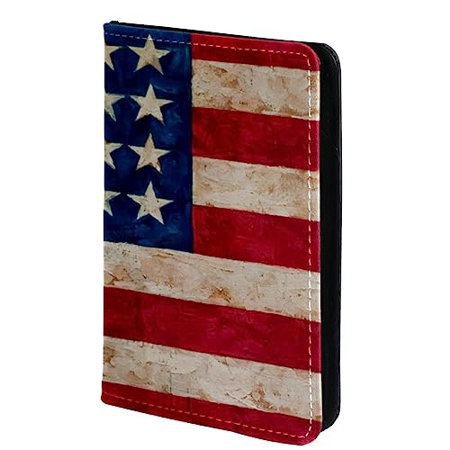 KQNZT Reisepasshülle Brieftasche PU-Leder Kartenetui Reisezubehör für Damen Herren,Vintage Muster Usa Flagge von KQNZT