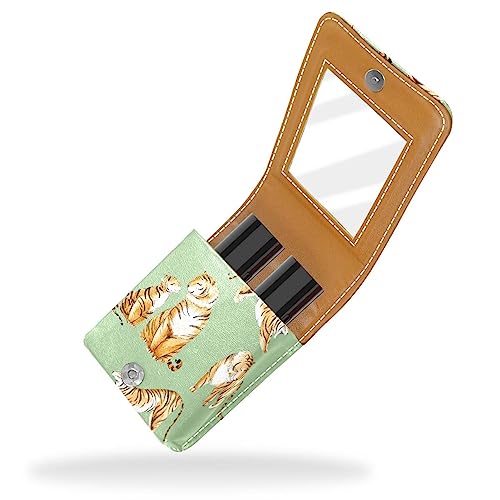 Make-up-Lippenstift-Etui mit Spiegel für Geldbörse, Kosmetiktasche mit Spiegel,Cartoon Tier Tiger Mutter und Kind von KQNZT