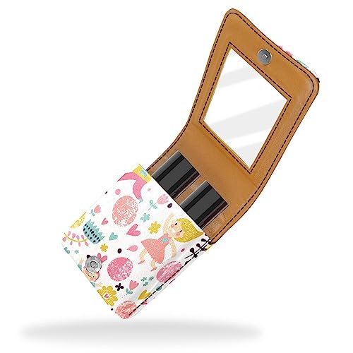 Make-up-Lippenstift-Etui mit Spiegel für Geldbörse, Kosmetiktasche mit Spiegel,Karikatur Jungen Mädchen reizende Blume von KQNZT