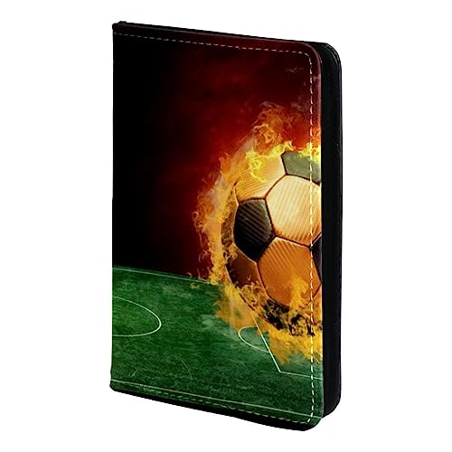 Reisepasshülle Brieftasche PU-Leder Kartenetui Reisezubehör für Damen Herren,Fußball Kunst Flamme von KQNZT