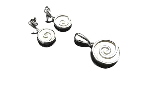 Spiral Earrings Set, Sterling Silver 925, White Mother of Pearl Shell Jewelry, Geometric Round Earrings and Pendant Set, Modern Disc Jewelry(Make your choice : Set:Earrings+Pendant, Gift Wrapping:Free von KRAMIKE