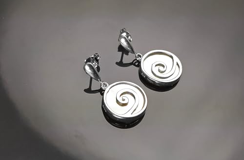 White Round earrings Sterling Silver- Spiral Dangle Earrings - Mother of Pearl Shell Jewelry - Modern Stone Earrings (Make your choice :: SET + Chain40cm, Gift-Wrapping: Free) von KRAMIKE