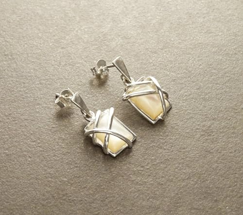 White Square Earrings, Sterling Silver, Mother of Pearl Shell - Modern Geometric Stone Jewelry, Filigree Earrings - Trending - Boho earring (Make your choice : Set With Necklace B, Gift Wrapping:Free von KRAMIKE