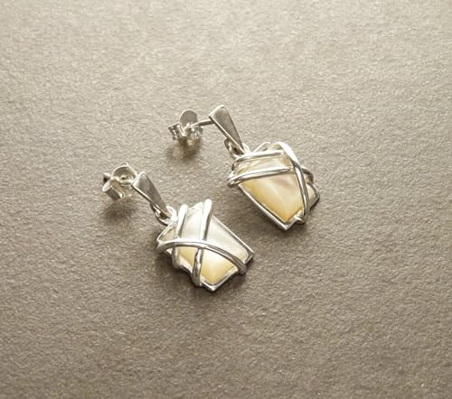 White Square Earrings, Sterling Silver, Mother of Pearl Shell - Modern Geometric Stone Jewelry, Filigree Earrings - Trending - Boho earring (Make your choice : Set With Necklace C, Gift Wrapping:Free von KRAMIKE