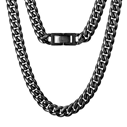 KRKC&CO 10mm Panzerkette Schwarzgold beschichte Cuban Link Chains Edelstahl Panzerkette Halskette kubanische Gliederkette für Herren Silbrige Halskette Hip Hop Halskette für Männer Größe 50,8m von KRKC & CO keep real keep champion