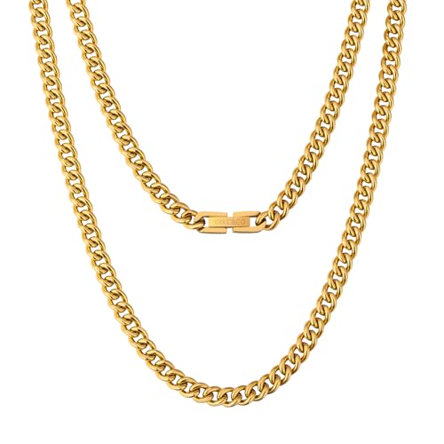 KRKC&CO 5mm Kette Herren, Panzerkette Herren Edelstahl, 18K Gold Vergoldet Cuban Link Chains Damen Goldkette, Geschenke für Damen Mädchen Männer Jungs, [Länge 55,9cm] von KRKC & CO keep real keep champion