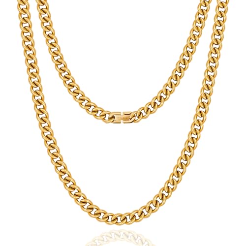 KRKC&CO 7mm Kette Männer, Panzerkette Herren Edelstahl, 18K Gold Vergoldet Cuban Link Chains Goldkette Halskette, Geburtstag Weihnachten Geschenke für Männer Jungs, [Länge 45,7cm] von KRKC & CO keep real keep champion