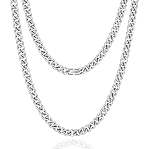 KRKC&CO 7mm Kette Männer, Panzerkette Herren Edelstahl, Silbrig Cuban Link Chains Silberkette Halskette, Geburtstag Weihnachten Geschenke für Männer Jungs, [Länge 45,7cm] von KRKC & CO keep real keep champion