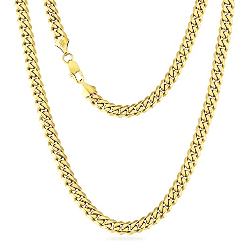 KRKC&CO 8mm Kette Herren, Herren Edelstahl Panzerkette mit Diamantschliff, 14K Gold Vergoldet Cuban Link Chains Goldkette, Geschenke für Damen Mädchen Männer Jungs, [Länge 45,7cm] von KRKC & CO keep real keep champion