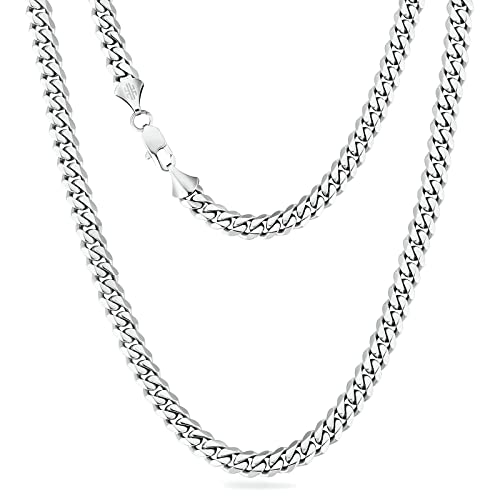 KRKC&CO 8mm Kette Herren, Herren Edelstahl Panzerkette mit Diamantschliff, Silbrig Cuban Link Chains Silberkette, Geschenke für Damen Mädchen Männer Jungs, [Länge 45,7cm] von KRKC & CO keep real keep champion