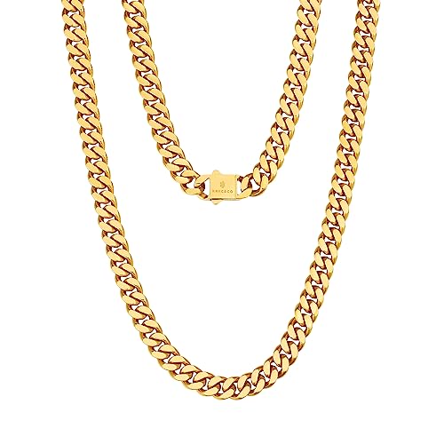 KRKC&CO 8mm Panzerkette, 18K Gold plattiert Cuban Link Chain, Edelstahl Panzerkette Herren Gold Kubanische Gliederkette, Herren Goldketten Hip Hop Kette für Männer Jungen Größe 56cm von KRKC & CO keep real keep champion