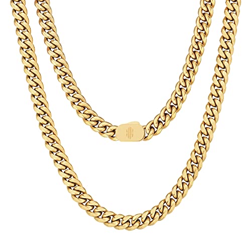 KRKC&CO 8mm Panzerkette Herren Edelstahl, 18K Gold beschichtet Cuban Link Chain, Herren Golden Ketten Kubanische Gliederkette Gold Kette, Hip Hop Kette für Männer Jungen, Länge 66cm von KRKC & CO keep real keep champion