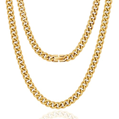 KRKC&CO 9mm Kette Männer, Panzerkette Herren Edelstahl, 18K Gold Vergoldet Cuban Link Chains Goldkette Halskette, Geburtstag Weihnachten Geschenke für Männer Jungs, [Länge 45,7cm] von KRKC & CO keep real keep champion