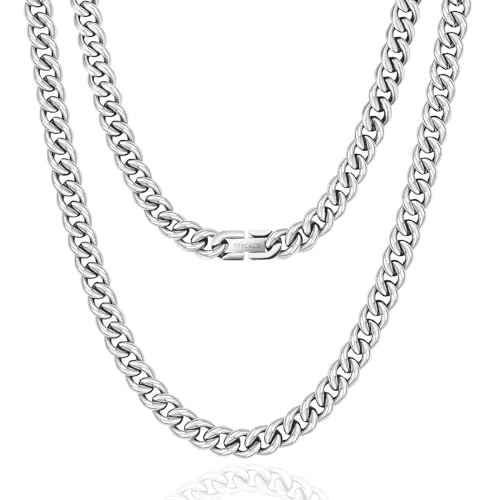 KRKC&CO 9mm Kette Männer, Panzerkette Herren Edelstahl, Silbrig Cuban Link Chains Silberkette Halskette, Geburtstag Weihnachten Geschenke für Männer Jungs, [Länge 45,7cm] von KRKC & CO keep real keep champion