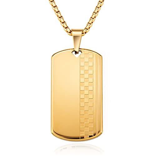 KRKC&CO Herren Dog Tag Anhänger Kette, Dogtag Hundemarke Erkennungsmarke, Quadratischer Anhänger, 18K vergoldet Edelstahl Kette 2mm, Geburtstag Geschenk für Männer Jungs, verstellerbare Länge 56/61cm von KRKC & CO keep real keep champion