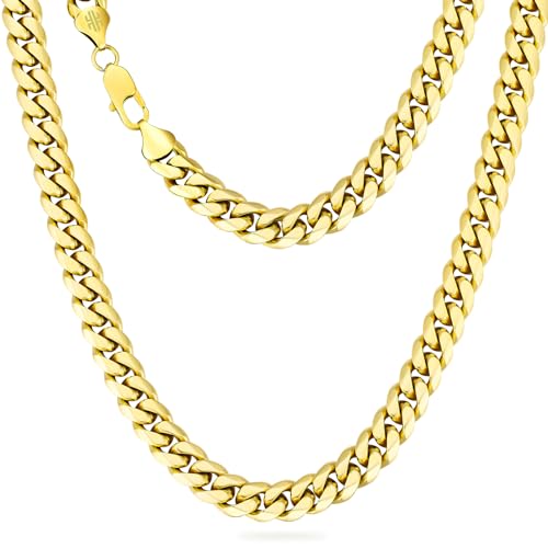 KRKC&CO Männer Halskette, 10mm Herren Edelstahl Panzerkette mit Diamantschliff, 14K Gold Vergoldet Cuban Link Chains Goldkette, Nickelfrei Halskette, Geschenke für Männer Jungen, [Länge 45,7cm] von KRKC & CO keep real keep champion