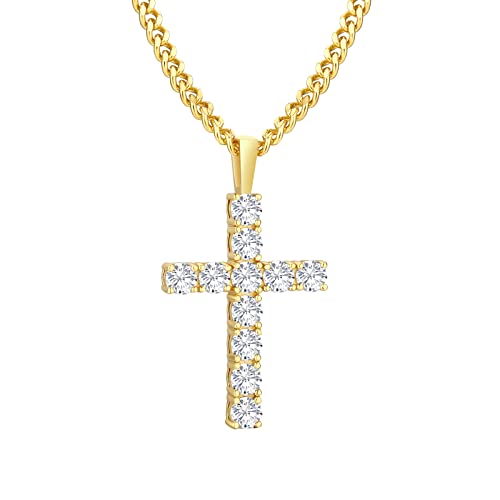 KRKC&CO Moissanite Kreuz Kette Herren, 1,1 ct echt Moissanit Diamant Anhänger, VVS1 D Farbe, S925 Silber 14K Gold beschichtet Kreuzkette für Männer, 2mm 51cm Kette, Jahrtag Geschenk von KRKC & CO keep real keep champion