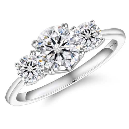 KRKC&CO Moissanite Ringe 3 Steine Verlobungsring Damen, 1,6 ct 3 Steine Eheringe, VVS1 D Farbe, 925 Silber Weißgold, Verlobung Verlöbnis Hochzeit Jubiläum Geschenk für Frauen, 53 (16.9) von KRKC & CO keep real keep champion