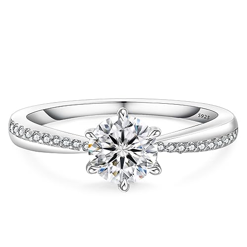 KRKC&CO Verlobungsring Damen Moissanite Ringe, 0,5 Karat Diamant Solitärring, VVS1 D Farbe, 925 Silber Weißgold Trauring Eheringe, Verlobung Verlöbnis Hochzeit Jubiläum Geschenk für Frauen, 56 (17,8) von KRKC & CO keep real keep champion