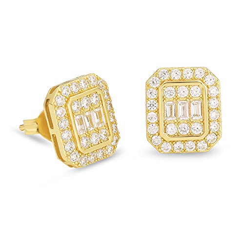 KRKC&CO S925 Silber Ohrringe Iced Out, allergiefreie 14K Gold beschichtet Ohrsteckers, mit Zirkonia Steine, 10mm, Geschenk für Herren Damen, Hip Hop Ohrring Groß, mit Schmuckkästchen Golden von KRKC & CO keep real keep champion