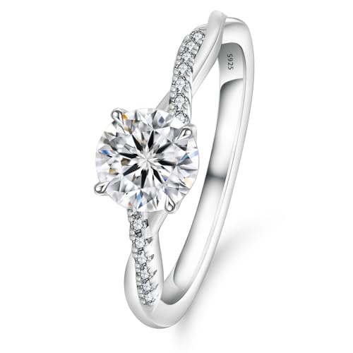 KRKC&CO Solitär Verlobungsringe Moissanite Damen, 1 ct Solitärring Eheringe, VVS1 D Farbe, 925 Silber Weißgold, Verlöbnis Hochzeitstag Jubiläum Geburtstag Geschenk für Frauen, 49 (15.6) von KRKC & CO keep real keep champion