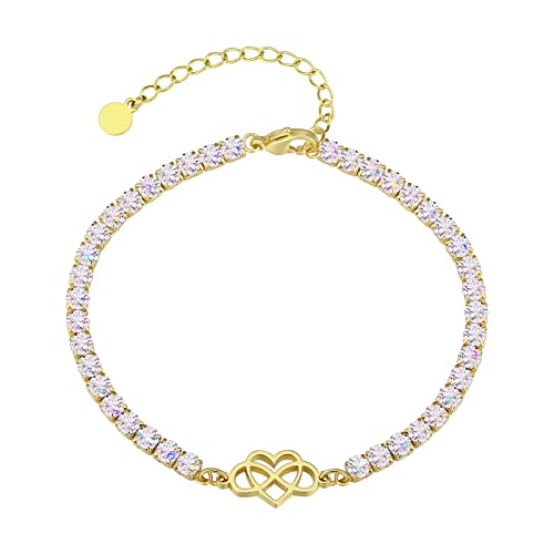 KRKC 4mm Fusskettenchen, 21,5+5cm Ice Out Fußkette Anklet in 18K Gold mit Zirkonias besetzt, Fusskettchen Damen aus Edelstahl für Sommer am Strand von KRKC