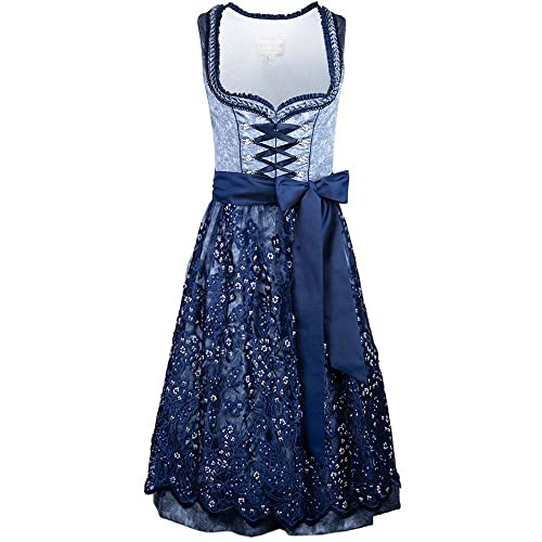 Krüger Dirndl Claudi Damen blau | Jacquard Spitze elegant | hellblau dunkelblau Collection Gr.40 von Krüger