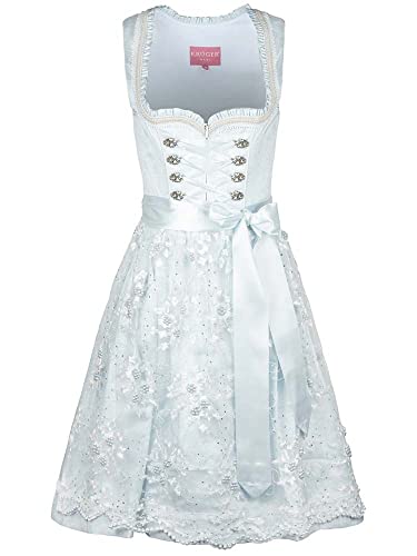 Krüger Dirndl Sunny hellblau | Ton-in-Ton schlicht elegant | Spitzenschürze 60cm Länge Gr 44 von Krüger